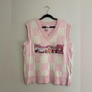 Hello Kitty My Melody Pink and White Checkered Overwized Sweater Vest